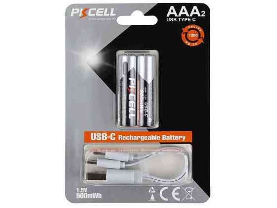 Батарейка акумуляторна AAА 900mAh 2шт (блістер) (Li-ion) з розємом Type-C (з кабелем) ТМ PKCELL Київ