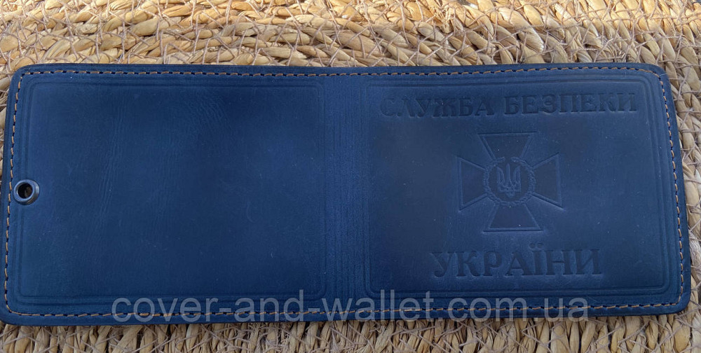 Обкладинка на посвідчення "Служба безпеки України" СБУ з вінтажної шкіри (синя) Київ - фото 5