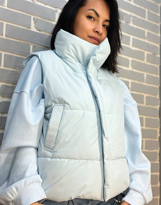 Жилет жіночий HAIZIYUAN 9021 комір стійка без капюшона середня довжина блакитний, блакитний, L Одеса - фото 4