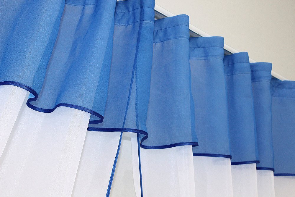 Кухонные шторы VR-Textil № 00к с ламбрекеном и подвязками белый с голубым 280х170 см (59-552) Киев - изображение 5