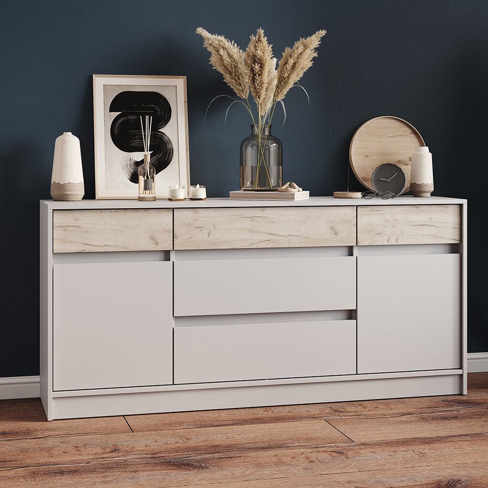 Великий комод із дверима та шухлядами Еверест Стайл-1600 160,2х39х75,4 см Кашемір/Дуб крафт сірий (DTM-071156) Львів - фото 1