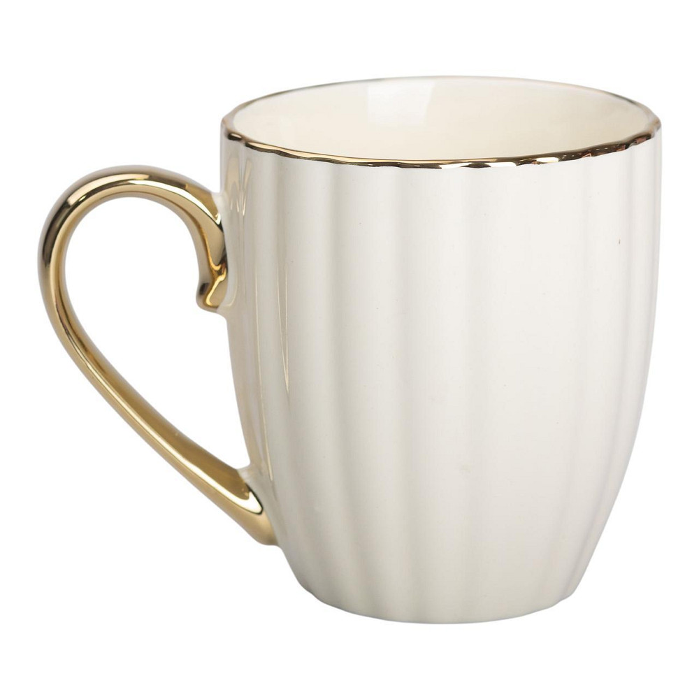 Бежева фарфоровая кружка з золотим ободком і ручкою Київ - фото 1