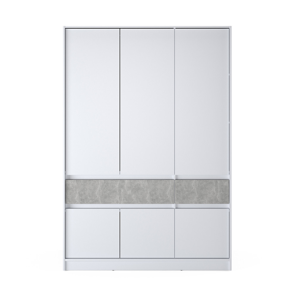 Шафа розпашна для одягу з висувними шухлядами (полиці - штанга) Эверест Стайл-1400 140х53х203 см Німфея Альба (білий)/Бетон (DTM-071152) Дніпро - фото 1