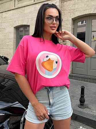 Женская удлиненная оверсайз футболка с милым принтом турецкий кулир Одесса