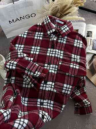 Жіноча тепла оверсайз сорочка в клітинку на ґудзиках кашемір Бордо Одеса