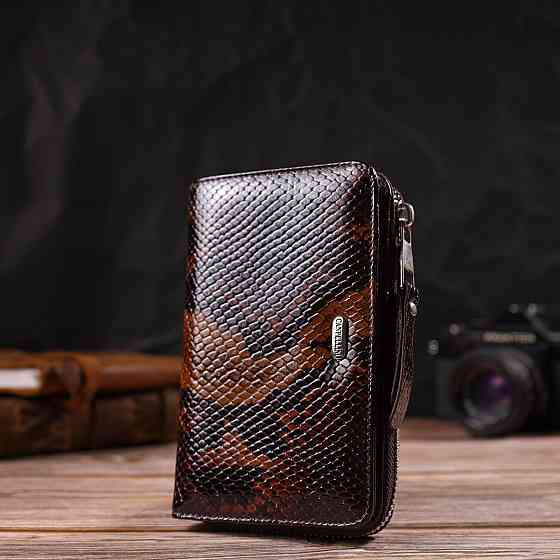 Отличное лакированное женское портмоне среднего размера из натуральной кожи с тиснением под змею CANPELLINI 21714 Разноцветное Киев