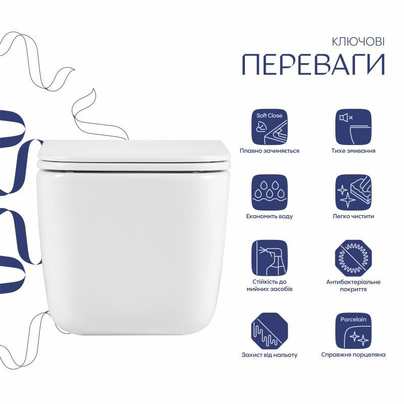 Унітаз підвісний Qtap Gemini Ultra Quiet 485×340×350 мм, White, із сидінням Slim Duroplast/Soft-close/Quick Release Київ - фото 3