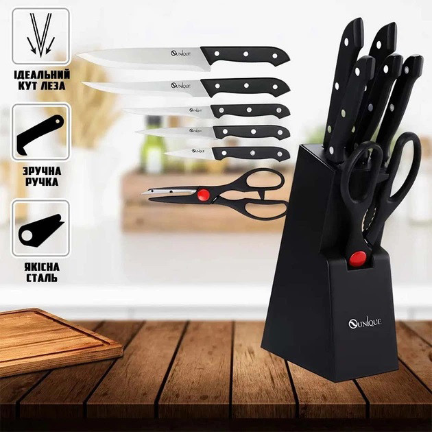 Набор кухонных ножей с ножницами и подставкой UNIQUE UN-1836 IZ-39 Львов - изображение 2