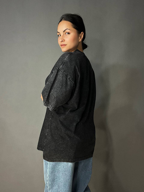 Футболка женская A-N 26089 тай-дай оверсайз с камнями буква B, черный, one size Киев - изображение 9