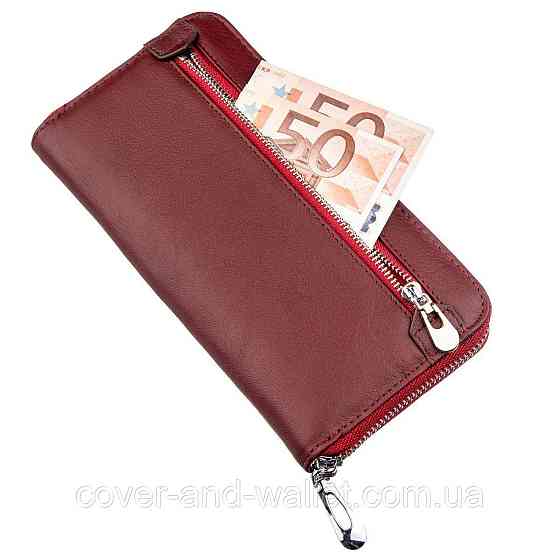 Бордовый кожаный женский кошелек на много карточек ST Leather Киев