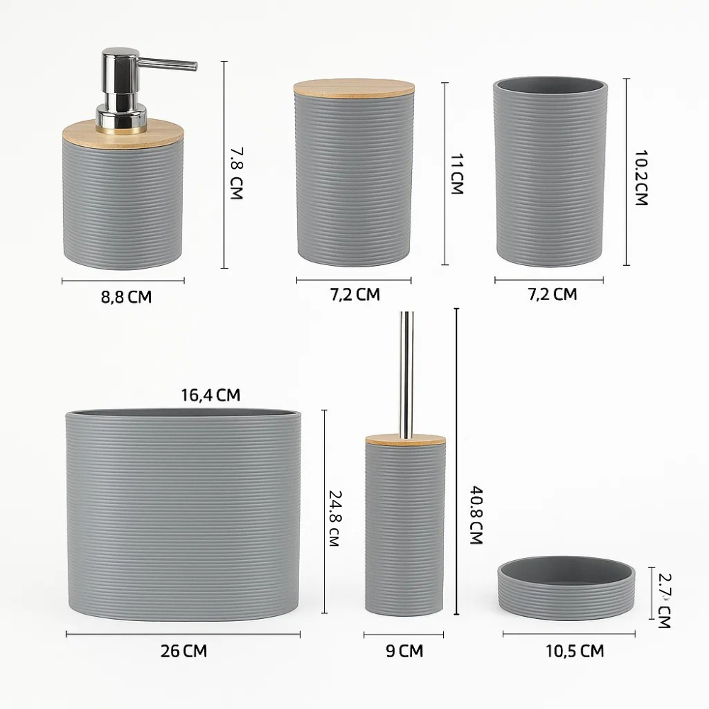 Набор аксессуаров 6в1 для ванной комнаты и душа, урна,дозатор для мыла, мыльница, стаканы,ёршик серый Каменец-Подольский - изображение 3