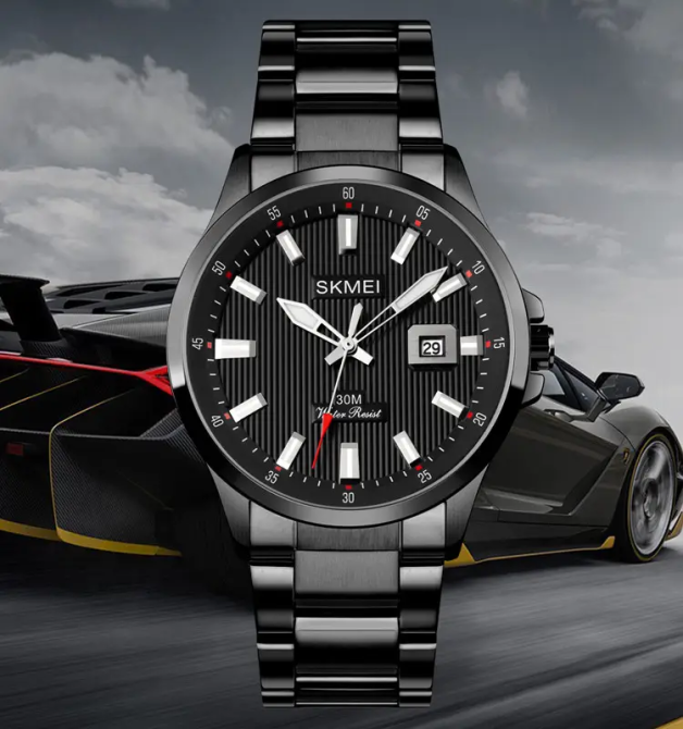 Чоловічий наручний годинник Skmei 1654 (Чорні на сталевому браслеті) Вінниця - фото 7