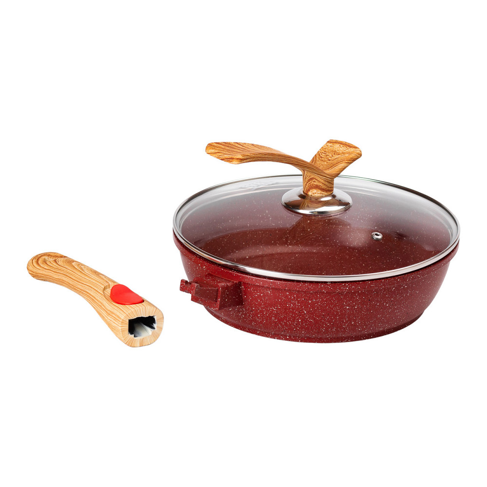 Алюмінієва глибока сковорода (2,4 л) зі скляною кришкою Ø 24 см Червоний MGC HP-4-463R Коломия - фото 4