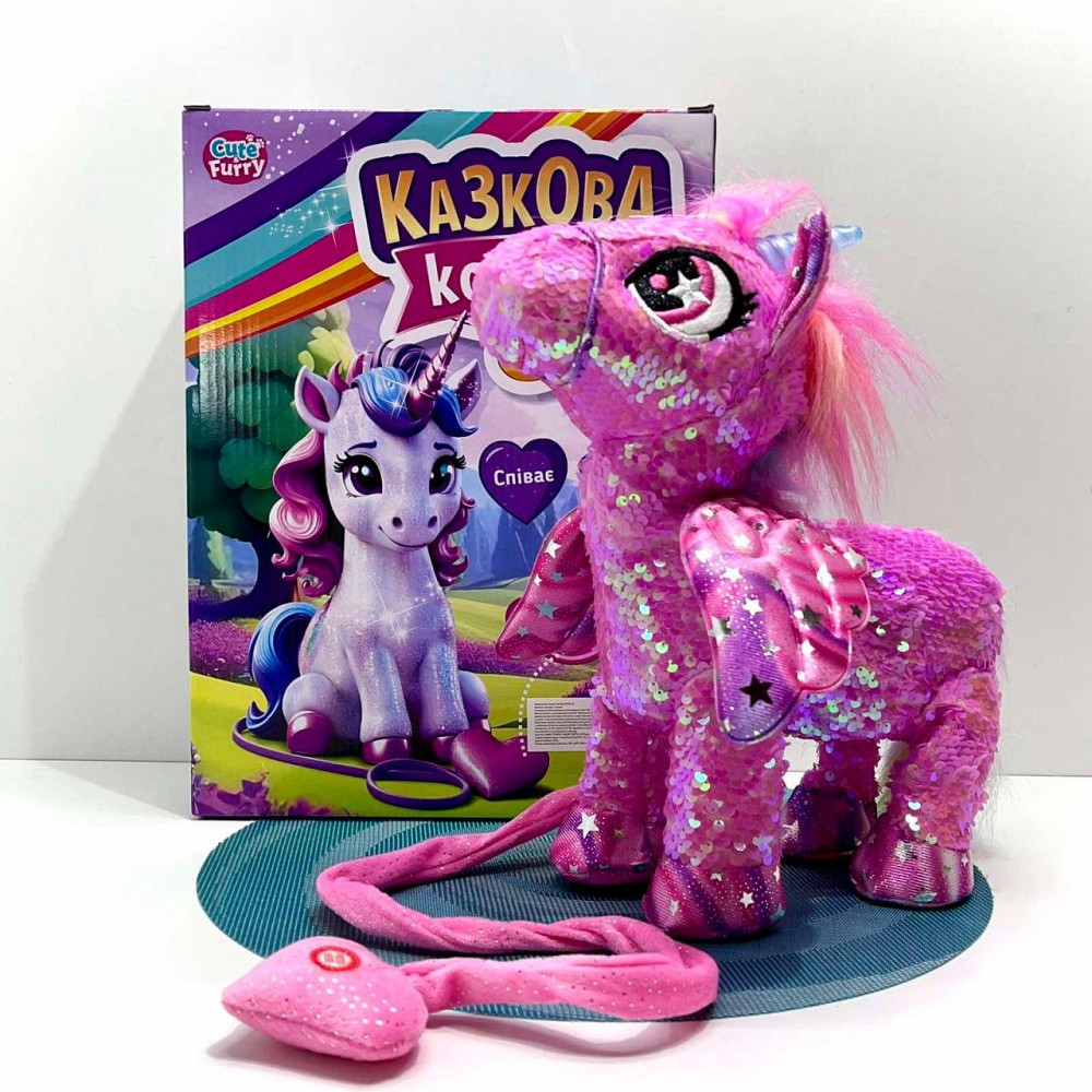 Іграшка м'яка інтерактивна Казкова конячка єдиноріг повідець звук світло Рожева (M 6202 I UA) Чернигов - изображение 2
