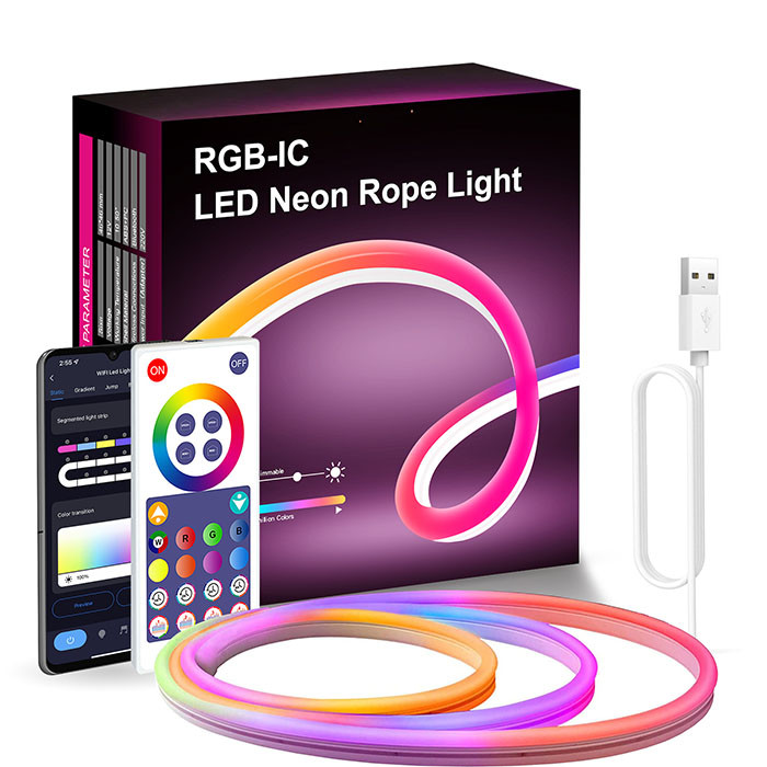 Гибкий RGB Smart Neon неон 5м USB управление с телефона + пульт ДУ + клипсы крепления Киев - изображение 1