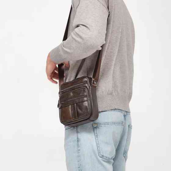 Чоловіча сумка з натуральної італійської шкіри, коричнева, компактний месенджер, кросбоді IC-82 Львів