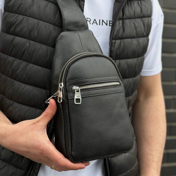 Кожаная сумка-слинг через плечо черная TIDING BAG 3280 Каменское - изображение 1