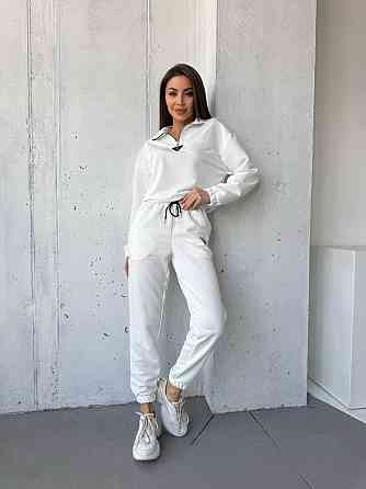 Жіночий повсякденний костюм-двійка: кофта та штани двохнитка-петля Молочний, 44 Одеса
