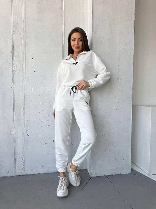 Жіночий повсякденний костюм-двійка: кофта та штани двохнитка-петля Молочний, 44 Одеса - фото 6