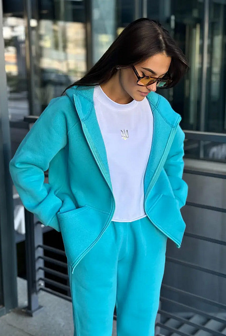 Зип худи женское оверсайз Бирюзовый 42/44 Харьков - изображение 4