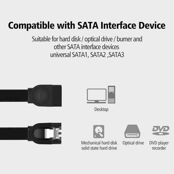 Кабель Serial ATA SATA III Ugreen US217 з блокувальною засувкою (Чорний, 0.5м, Кутовий конектор) Николаев