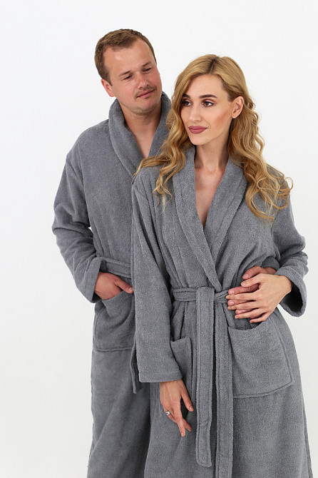 Чоловічий махровий халат Ideal Textile сірий М (56860518) Чернівці - фото 6