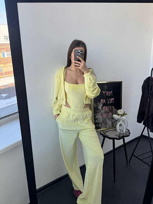 Женский стильный привлекательный велюровый костюм Лимонный, 44/46 Одесса - изображение 6