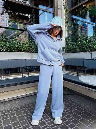 Жіночий стильний теплий повсякденний костюм-двійка на флісі Сірий, 42/44 Одеса