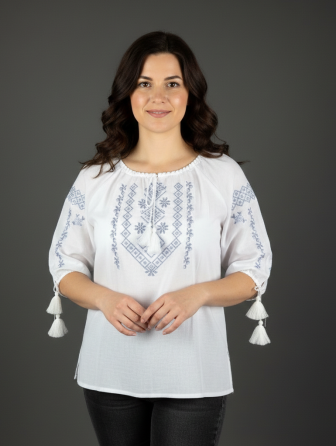 Біла вишиванка на домотканому полотні з приємним орнаментом 52 Київ