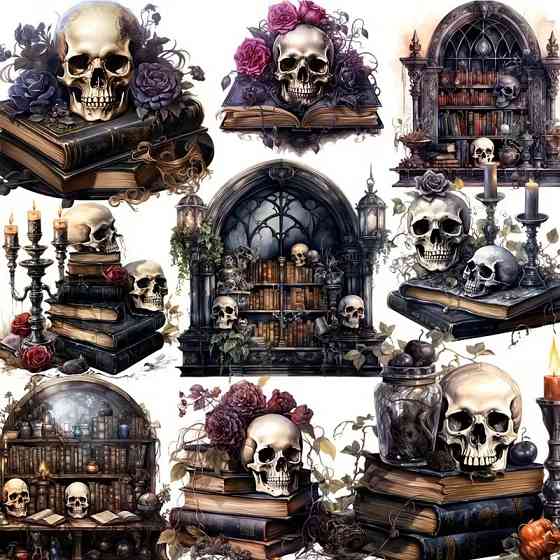 Набор винтажных наклеек с черепами – 20 шт. готические стикеры для декора Киев