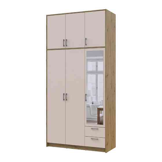 Шафа для одягу Doros Ронді з високою антресоллю і дзеркалом Дуб Артизан/Кашемір 3 ДСП 121х52х260 (DRS-011876) Львів