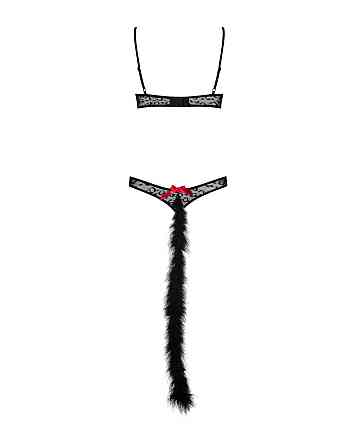 Эротический костюм гепарда Obsessive Gepardina 3 pcs costume S/M, черный, меховая отделка, монокини, Sex Aura Киев