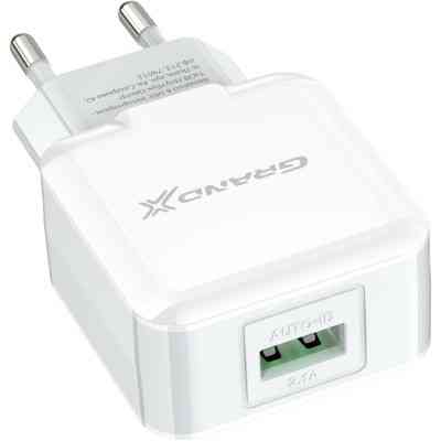 Зарядное устройство Grand-X USB 5V 2,1A White + cable USB -> micro USB, Cu (CH-03UMW) Винница