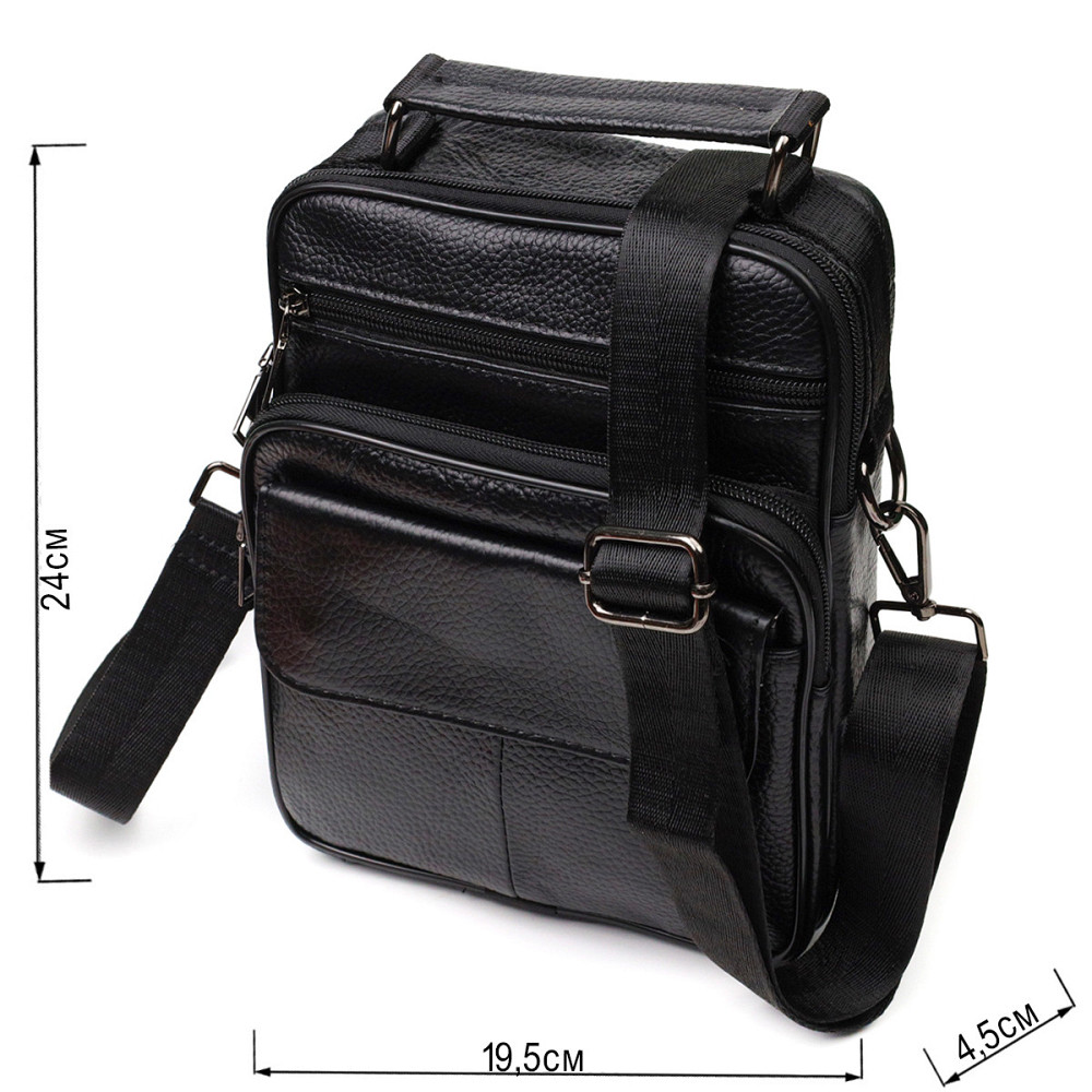 Интересная вертикальная мужская сумка из натуральной кожи Vintage 21953 Черная Киев - изображение 9