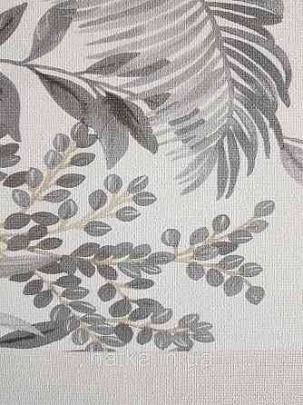 Обои виниловые на флизелине Rasch Florentine 1.06х10 листья ветки папоротника банана серые бежевые на белом Киев