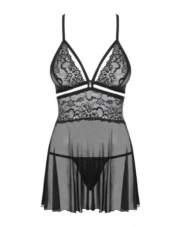 Еротичний мереживний комплект із сіточкою Obsessive 838-BAB-1 babydoll & thong black L/XL, чорний, п Львов