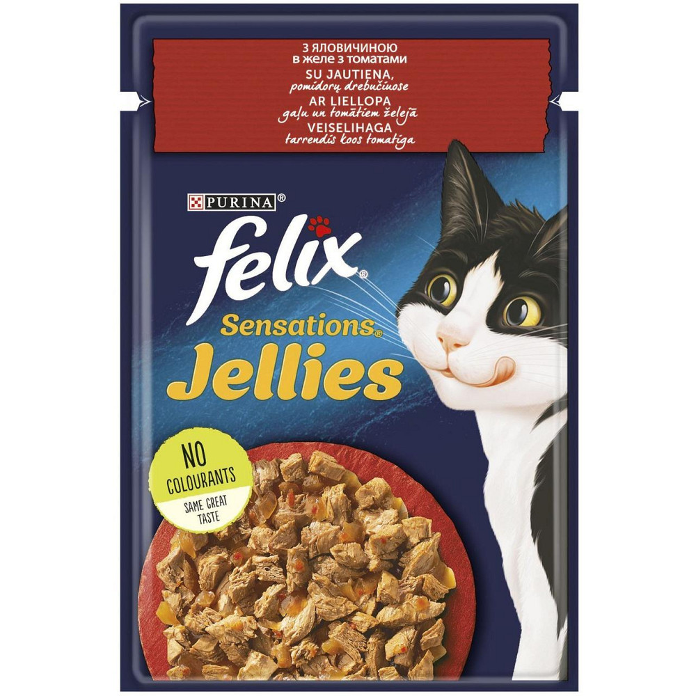 Влажный корм Феликс Felix Sensations Jellies для кошек кусочки с говядиной и томатами в желе (блок 26 шт × 85 г) Винница - изображение 2