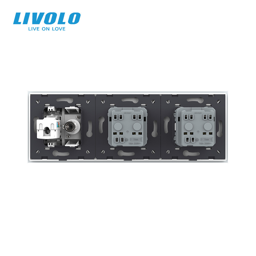 LIVOLO Розетка тримісна комбінована Силова Інтернет ТБ Livolo білий скло (VL-C7C2EU1C1V-11) Коломия - фото 3