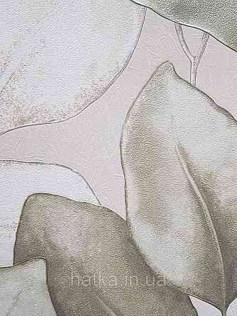 Обои виниловые на флизелиновой основе Rasch Incanto 1.06х10 листья крупные зеленые бежевые золотистые Киев