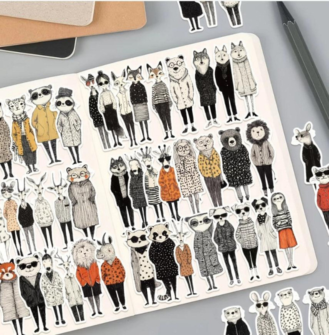 Ретро модные наклейки с животными, стикерпак 50 шт. Киев - изображение 1