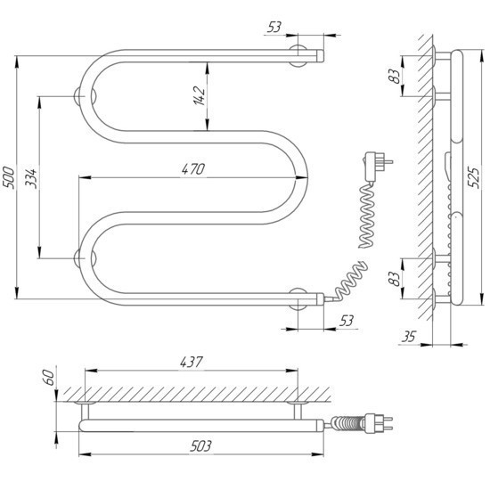 Електрична сушарка для рушників Laris Змійовик 25 РС3 500Х500 Е права підкл. Київ - фото 3