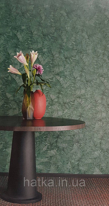 Шпалери вінілові на флізеліні Grandeco Time метрове листя монстери структурні темно-зелені Київ - фото 1