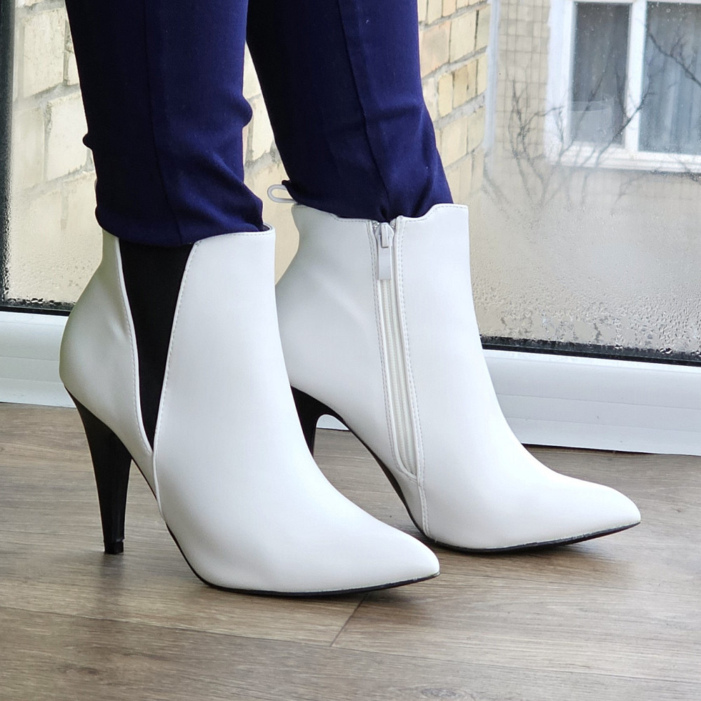 Жіночі Черевики Білі на Каблуці Шкіряні Модельні Ботильйони (розміри: 36,37,38,39,40) - 60-1 Дніпро - фото 7