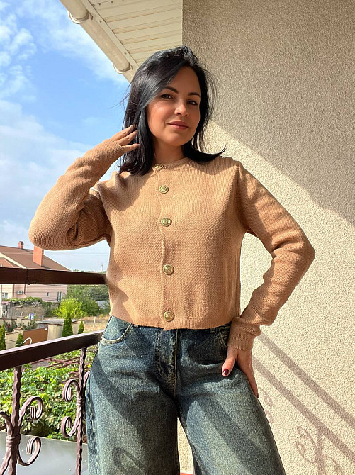 Кардиган женский MIX RAY 6722 золотые пуговицы короткий простой, карамель, one size Киев - изображение 3