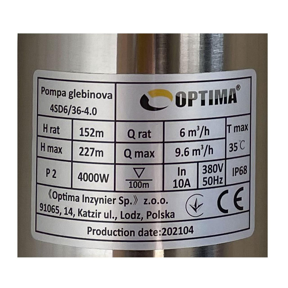 Насос свердловинний із підвищеною вуст-тью до піску OPTIMA 4SD 6/36 4,0 кВт 227 м 3-файний Київ - фото 3