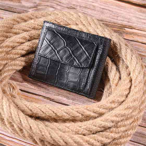 Мужской зажим с монетницей из натуральной кожи с тиснением под крокодила KARYA 21406 Черный Киев