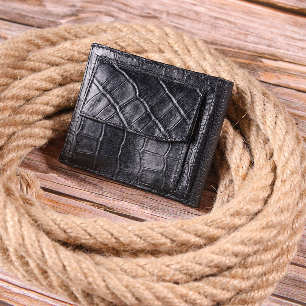 Мужской зажим с монетницей из натуральной кожи с тиснением под крокодила KARYA 21406 Черный Киев - изображение 2