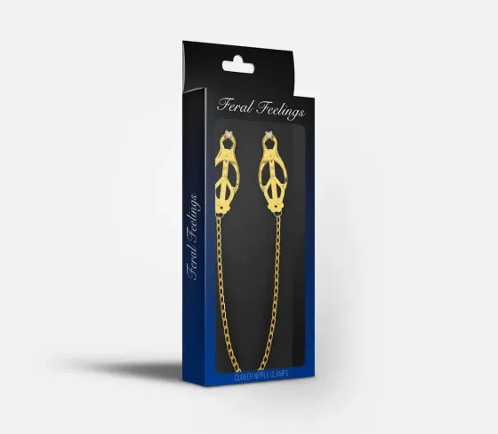 Затискачі для сосків з ланцюжком Feral Feelings – Clover nipple clamps, золото/білий Львів