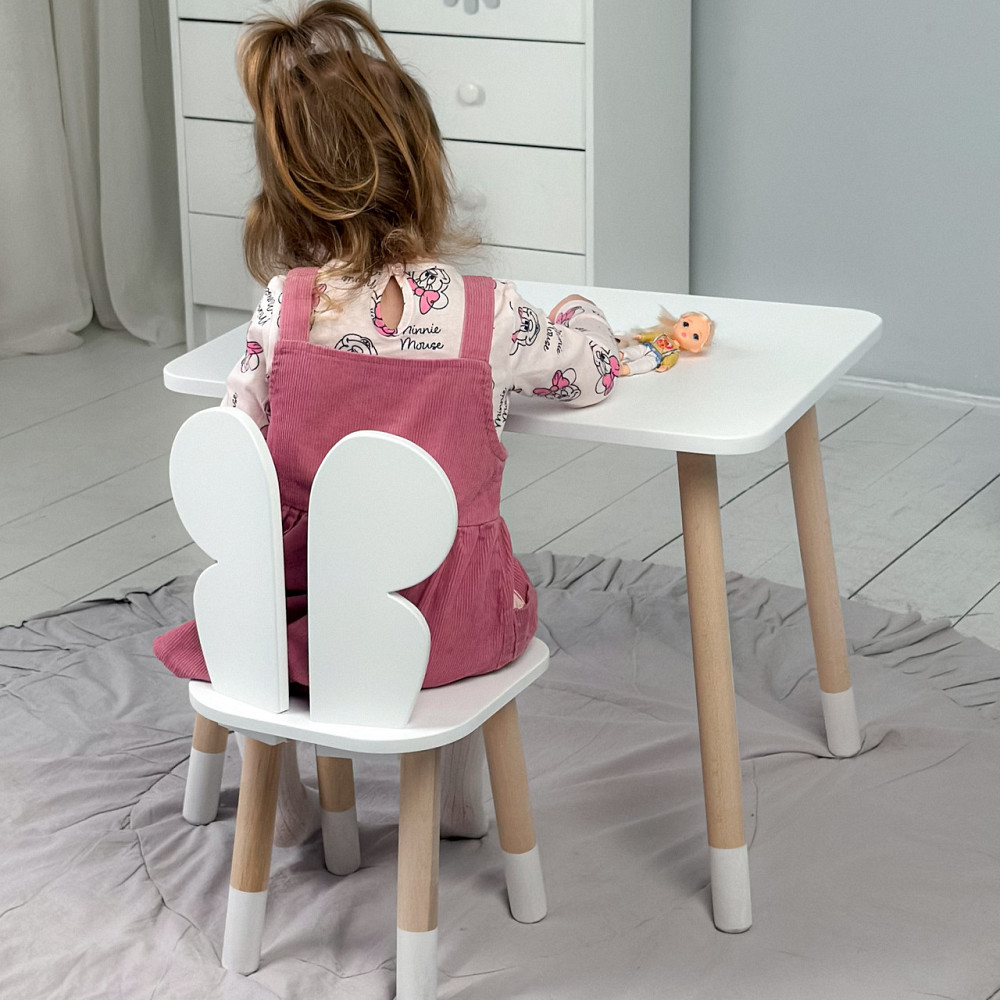 Прямокутний стіл та стільчик дитячий метелик білосніжний. Столик білий дитячий Київ - фото 4