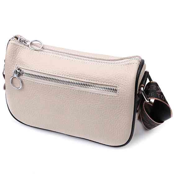 Женская сумка с вышивкой на лицевой стороне из натуральной кожи Бежевая (Vintage) Киев